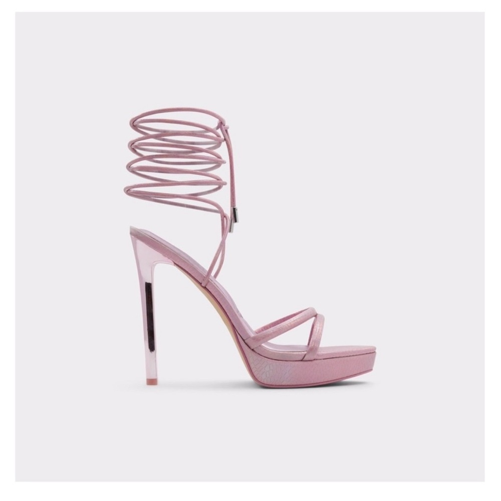 ALDO Izabella Ankle-Tie Dress Shoe Elegant Pink Strappy Heels - Sandal